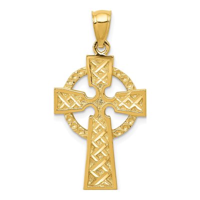 14K Yellow Gold Diamond-Cut Celtic Cross Pendant
