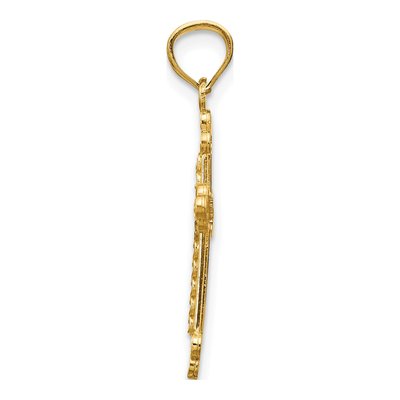 14K Yellow Gold Budded Cross Heart Pendant – view 3