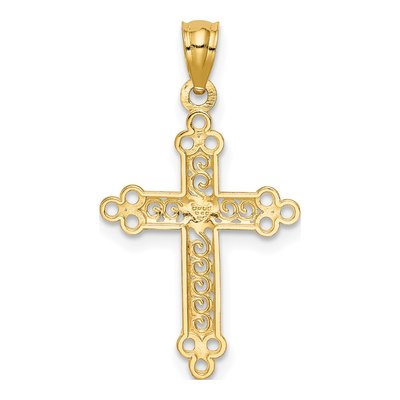 14K Yellow Gold Budded Cross Heart Pendant – view 5