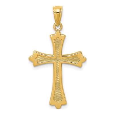 14K Yellow Gold Fleur de Lis Cross Pendant
