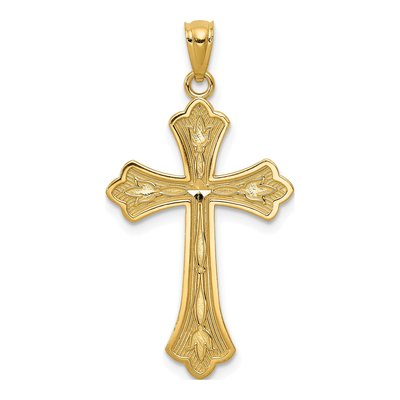 14K Yellow Gold Diamond-Cut Cross Pendant