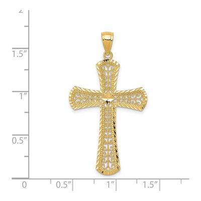 14K Yellow Gold Diamond-Cut Filigree Cross Pendant – view 4