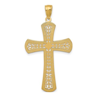 14K Yellow Gold Diamond-Cut Filigree Cross Pendant – view 5