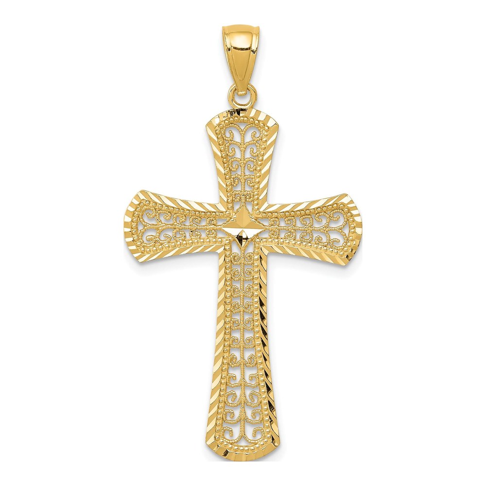 14K Yellow Gold Diamond-Cut Filigree Cross Pendant