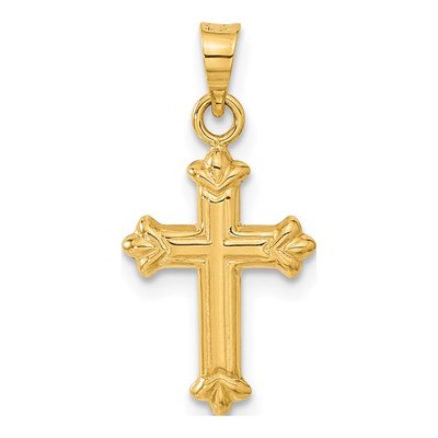 14K Yellow Gold Fleur de Lis Hollow Cross Charm – view 4