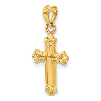14K Yellow Gold Fleur de Lis Hollow Cross Charm – view 6