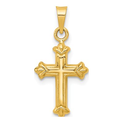 14K Yellow Gold Fleur de Lis Hollow Cross Charm