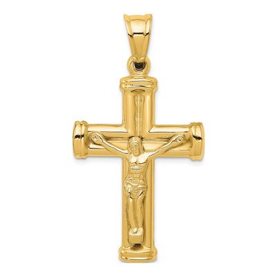 14K Yellow Gold Reversible Crucifix Cross Pendant