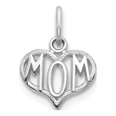 14K White Gold MOM Heart Pendant