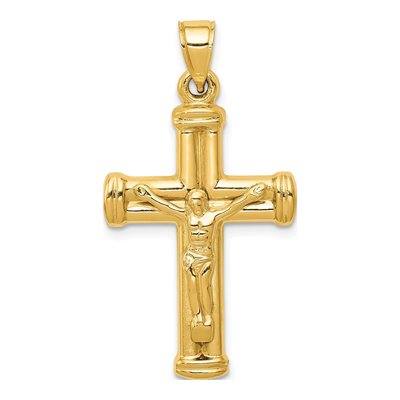 14K Yellow Gold Reversible Crucifix Cross Pendant