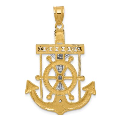 14K Two-Tone Gold Diamond-Cut Mariners Crucifix Pendant – view 5