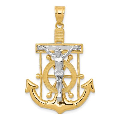 14K Two-Tone Gold Diamond-Cut Mariners Crucifix Pendant