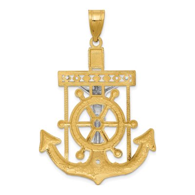 14K Two-Tone Gold Diamond-Cut Mariner Crucifix Pendant – view 5