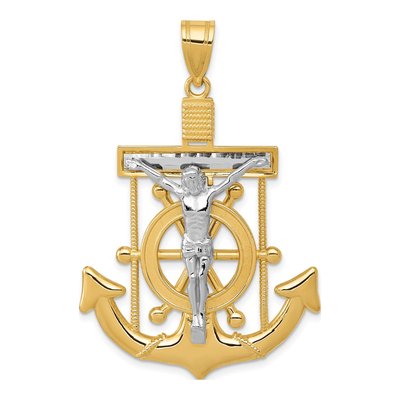14K Two-Tone Gold Diamond-Cut Mariner Crucifix Pendant