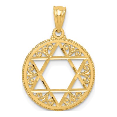 14K Yellow Gold Filigree Star of David Pendant