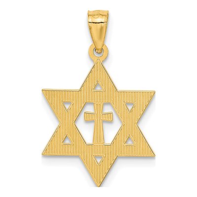 14K Yellow Gold Star of David Cross Pendant – view 4