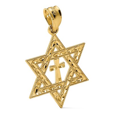 14K Yellow Gold Star of David Cross Pendant – view 6