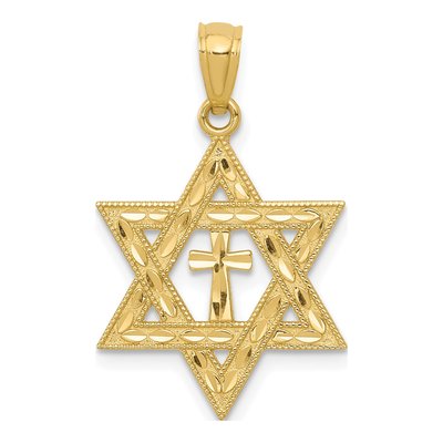 14K Yellow Gold Star of David Cross Pendant
