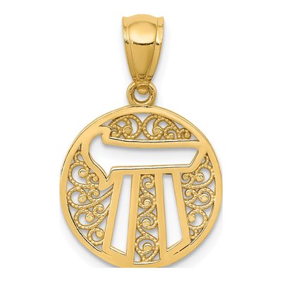 14K Yellow Gold Filigree Chai Pendant