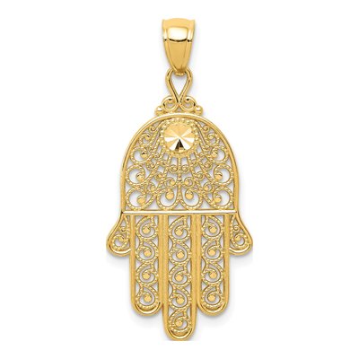 14K Yellow Gold Filigree Chamseh Pendant
