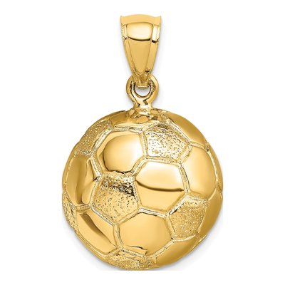 14K Yellow Gold Large 3-D Soccer Ball Pendant