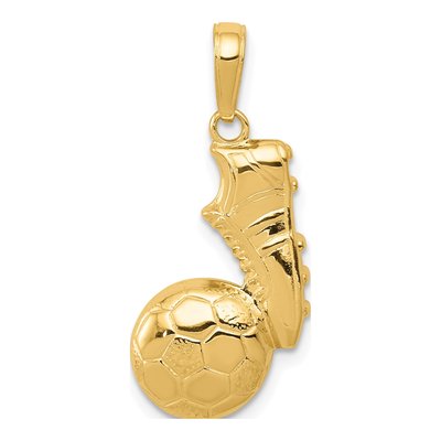 14K Yellow Gold Soccer Ball Shoe Pendant