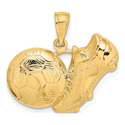 14K Yellow Gold Soccer Shoe Ball Pendant