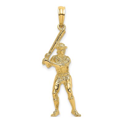 14K Yellow Gold 3-D Baseball Player Charm