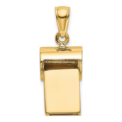 14K Yellow Gold 3-D Working Whistle Charm