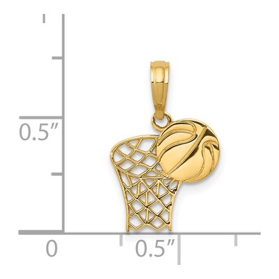 14K Yellow Gold Basketball Hoop Ball Pendant – view 4