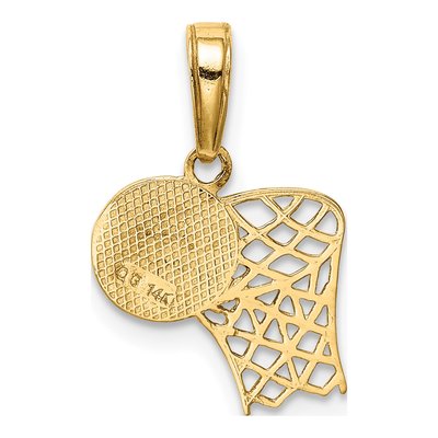 14K Yellow Gold Basketball Hoop Ball Pendant – view 5