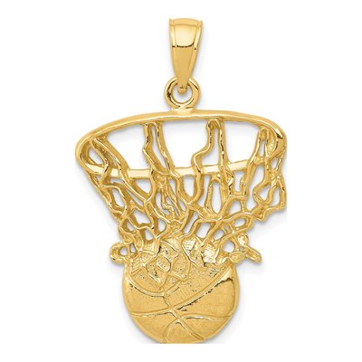 14K Yellow Gold Basketball Net Pendant