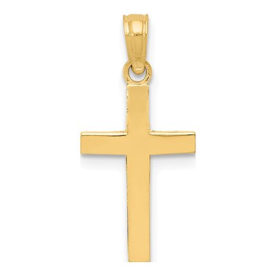 14K Yellow Gold Beveled Cross Pendant