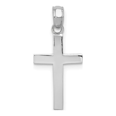 14K White Gold Beveled Cross Pendant