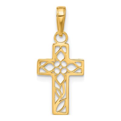14K Yellow Gold Cut-Out Flower Cross Charm – view 4