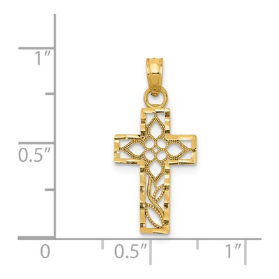 14K Yellow Gold Cut-Out Flower Cross Charm – view 5
