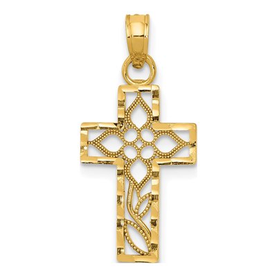 14K Yellow Gold Cut-Out Flower Cross Charm
