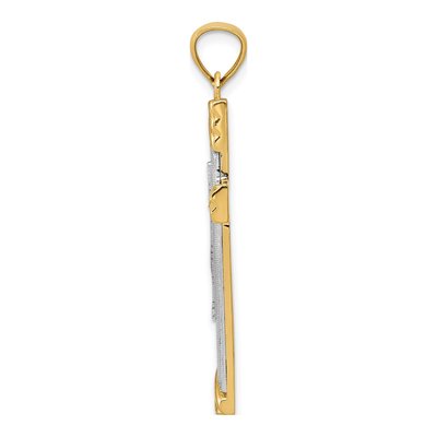 14K Two-Tone Gold Diamond-Cut Cross Pendant – view 3