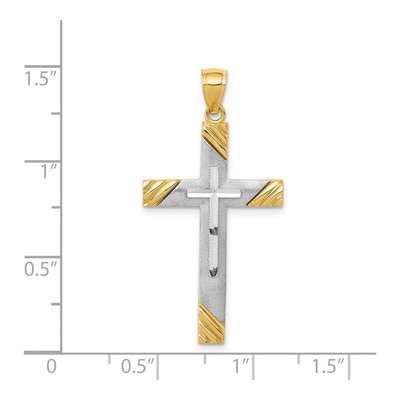 14K Two-Tone Gold Diamond-Cut Cross Pendant – view 4