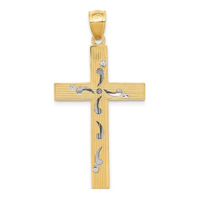 14K Two-Tone Gold Diamond-Cut Cross Pendant – view 5
