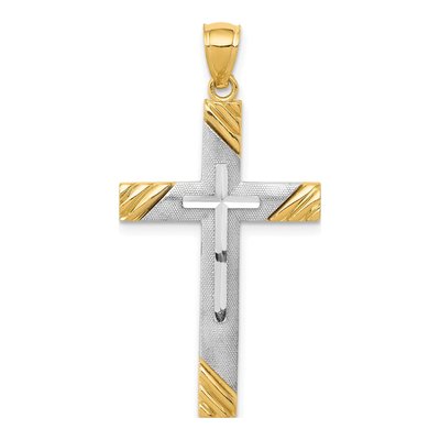 14K Two-Tone Gold Diamond-Cut Cross Pendant