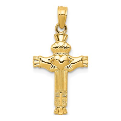 14K Yellow Gold Claddagh Cross Pendant