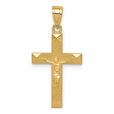 14K Yellow Gold Diamond-Cut Crucifix Pendant