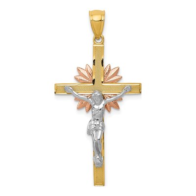 14K Tri-Color Gold Crucifix Pendant