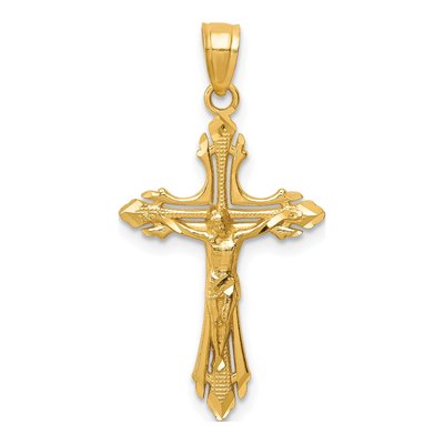 14K Yellow Gold Diamond-Cut Crucifix Pendant