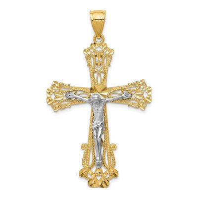 14K Two-Tone Gold Diamond-Cut Crucifix Pendant
