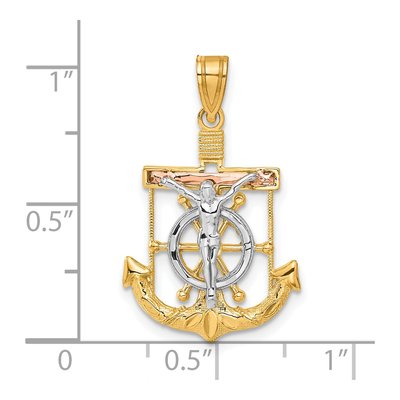 14K Tri-Color Gold Mariners Crucifix Pendant – view 5