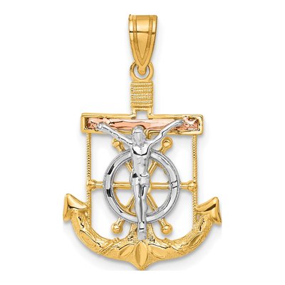 14K Tri-Color Gold Mariners Crucifix Pendant