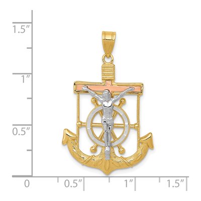 14K Tri-Color Gold Mariners Crucifix Pendant – view 4
