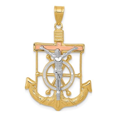 14K Tri-Color Gold Mariners Crucifix Pendant